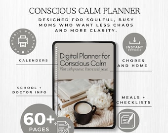 Conscious Calm Digital Planner for Moms | Family Schedule, Meal Tracker, Chore Charts, Monthly Overview Pages and More