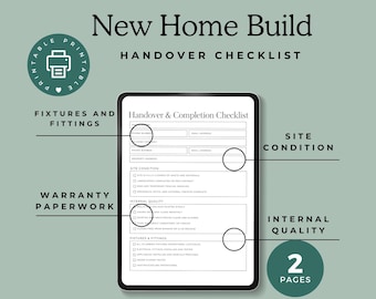 New Home Handover & Completion Checklist  | Printable New Home Inspection Form | Construction Handover Canva Template