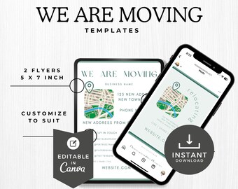 New Business Location Flyer - Moving Announcement Flyer & Instagram Post Template: Editable Canva Design + Free Canva How To Guide