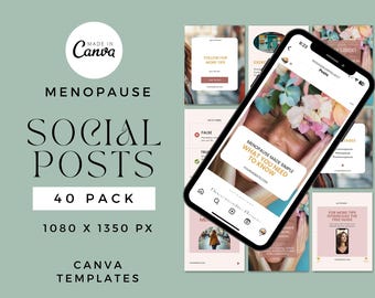 40 Menopause Instagram Social Media Templates | Canva Editable | Wellness Coach Content | Hormone Health Posts | Menopause Education Pack