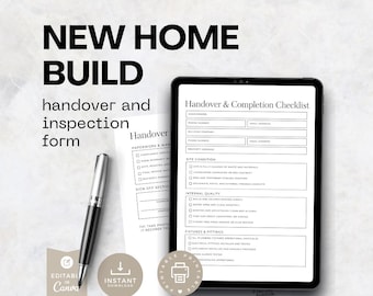 Handover & Completion Checklist for New Home Builds | Printable New Home Inspection Form | Construction Handover Canva Template