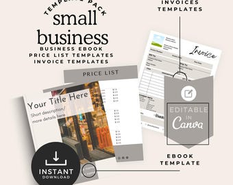 3-in-1 Editable Business Template Bundle | Canva eBook, Invoice & Price List | Small Biz Digital Download