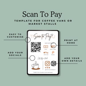 Utskrivbar skanna-för-att-betala-skylt – Modern QR-kodsbetalningsmall för popup-butiker, marknadsförsäljare och kaféer – Redigera i Canva