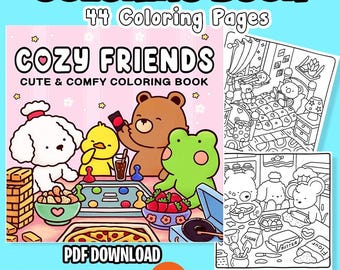 COZY FRIENDS - Coloring book with adorable products and relaxation through creative spaces, suitable for adults and children
