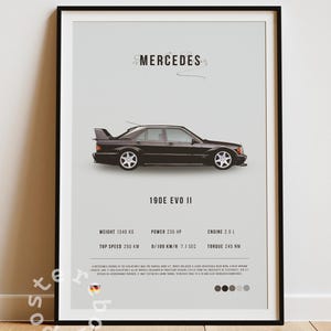Mercedes 190 EVO Car Poster: Black German Automobile Art (Digital Download