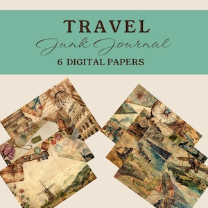 Vintage Travel Junk Journal Digital Paper, Travel Theme Journal Papers,  Travel Journal Pages, Journal Ephemera, Vintage Digital Papers