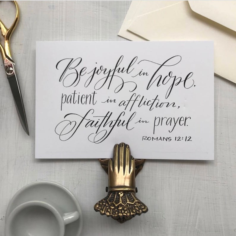 Romans 12:12 Handlettered Scripture Print Bella Scriptura Collection from Paperglaze Calligraphy image 1