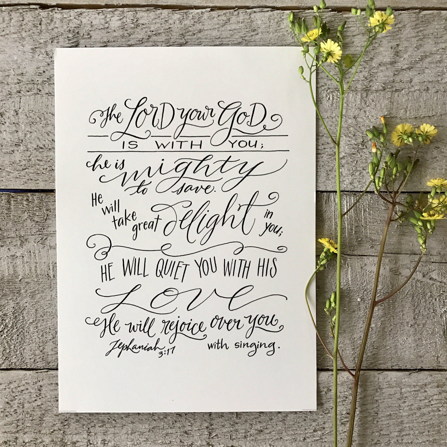 Zephaniah 3:17 - Hand-Lettered Scripture Print - Bella Scriptura Coll…