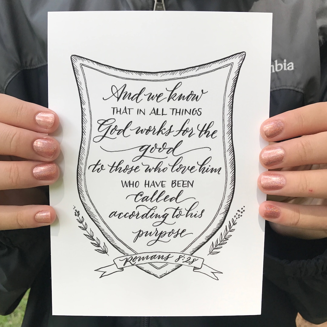 Romans 8:28 - Hand-lettered Scripture Print - Bella Scriptura ...