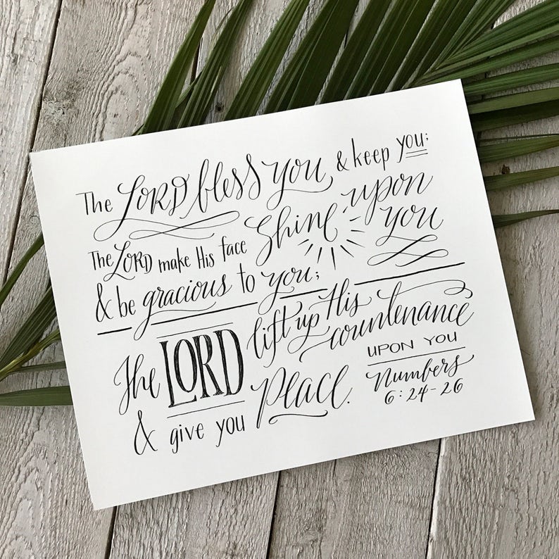 Numbers 6:24-26 Hand-Lettered Scripture Print Bella Scriptura Collection from Paperglaze Calligraphy image 1