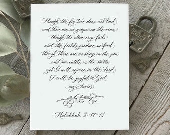 Habakuk 3: 17-18 - Handgeschriebener Schriftdruck - Bella Scriptura Kollektion von Paperglaze Calligraphy