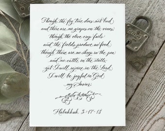 Habakkuk 3:17-18 - Hand-Lettered Scripture Print - Bella Scriptura Collection from Paperglaze Calligraphy