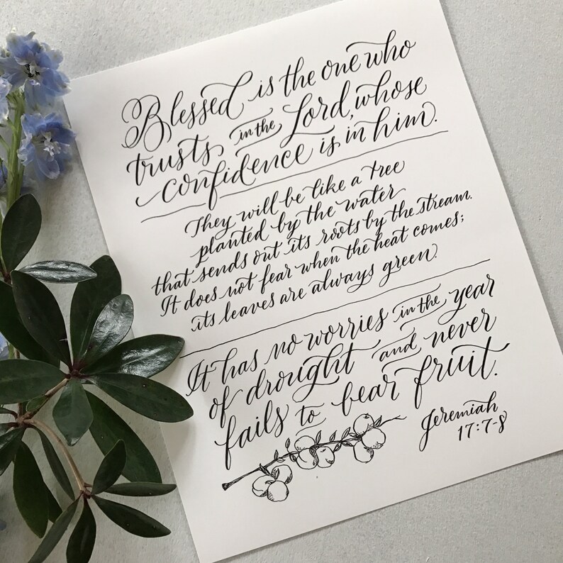 Jeremiah 17:7-8 Hand-Lettered Scripture Print Bella Scriptura Collection from Paperglaze Calligraphy image 2