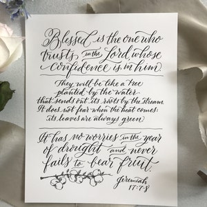 Jeremiah 17:7-8 Hand-Lettered Scripture Print Bella Scriptura Collection from Paperglaze Calligraphy image 1