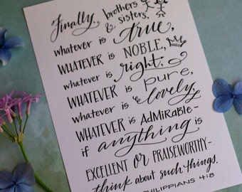 Philippians 4:8 - Hand-Lettered Scripture Print - Bella Scriptura Collection from Paperglaze Calligraphy