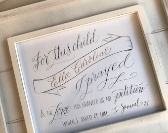 I Samuel 1:27- Hand-Lettered Scripture Print - Bella Scriptura Collection from Paperglaze Calligraphy