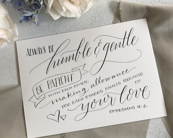 Ephesians 4:2 - Hand-Lettered Scripture Print - Bella Scriptura Collection from Paperglaze Calligraphy