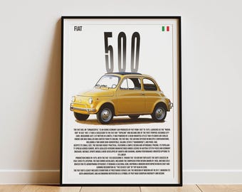 Vintage Fiat 500 Poster – Italian Classic Car Wall Art | Digital Download