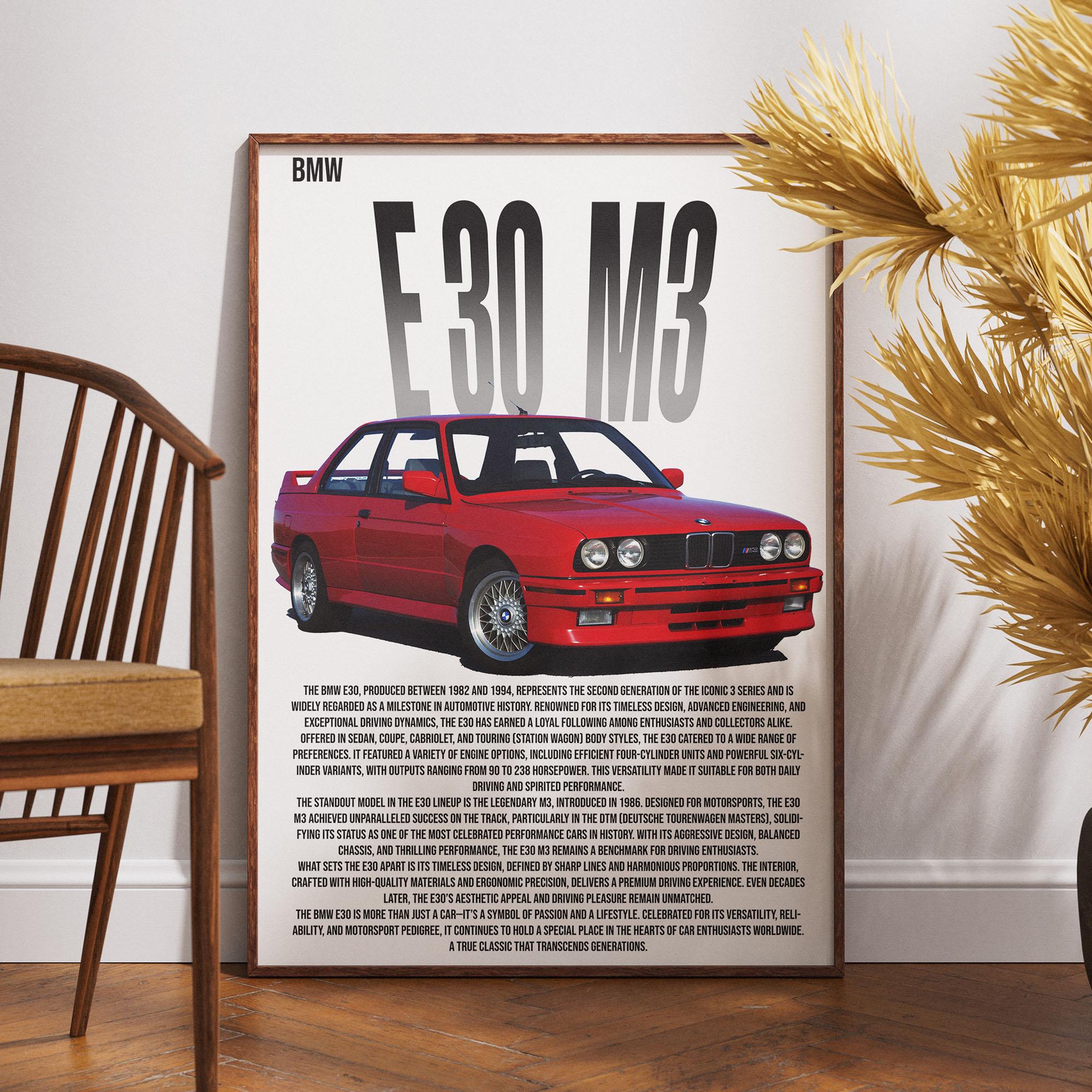 BMW E30 M3 Poster – Vintage Car Art Print | Digital Download for Car ...
