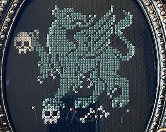 Fantastical Green Dragon Digital Cross Stitch Pattern