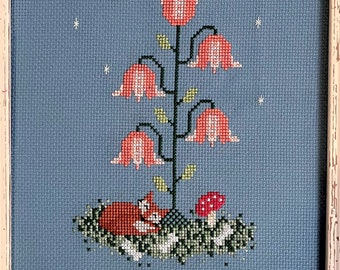 Fox Asleep In The Boneyard, Digital Cross Stitch Pattern