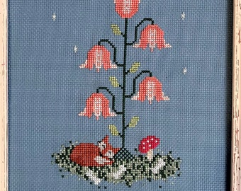 Fox Asleep In The Boneyard, Digital Cross Stitch Pattern