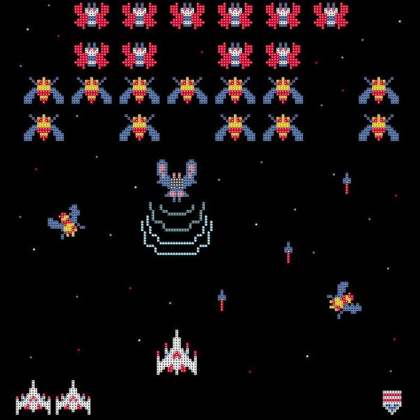 Galaga game screen, cross stitch PATTERN New Price