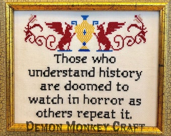 History Quote Cross Stitch Pattern: Antique Style Motifs (PDF Pattern)