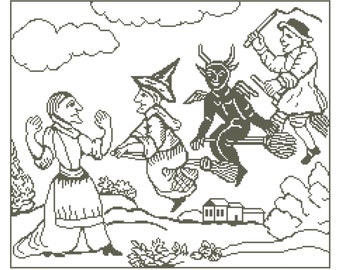 Lancashire Witches Woodcut Cross Stitch Digital Pattern