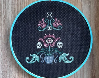 Gothic Blooms and Bones Digital Cross Stitch Pattern