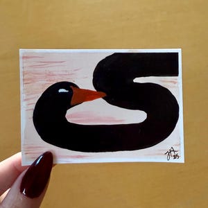 Cigno nero/uccello oca dipinto in acrilico ACEO Artist carta collezionabile originale