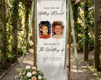 Personalized Wedding Welcome Sign, Cotton Linen Tapestry, Custom Couple Vintage Photo Decor Gift