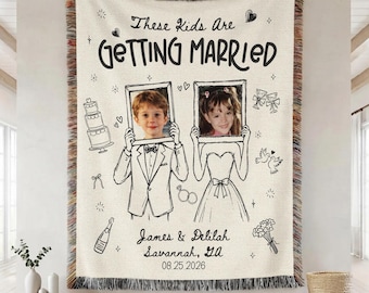 Personalized Wedding Blanket, These Kids Are Getting Married Blanket, Custom Vintage Photo of Bride & Groom Gift, Funny Gift for Newlyweds