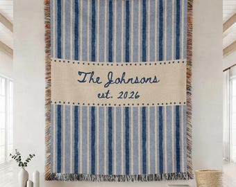 Custom Wedding Blanket, Personalized Family Name Woven Blanket, Custom Last Name and Year Wedding Gift for Couple, Couple Anniversary Gift
