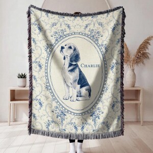 Couverture personnalisée avec portrait de chien à partir d'une photo, style Toile de Jouy