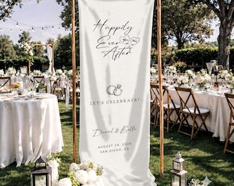Personalized Wedding Welcome Tapestry, Custom Cotton Linen Wedding Sign Gift, Happily Ever After Party Decor