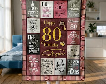 Custom 80th Birthday Blankets Gifts for Women, Birthday Gift for Friends, Turning 80 Gift for Family