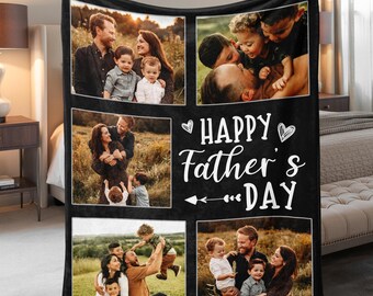 Fathers Day Blanket, Custom Dad Photo Blanket, Family Collage Photos Blanket Gifts for Dad