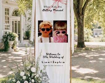 Personalized Wedding Welcome Sign, Cotton Linen Wedding Decor Tapestry, The Nigh Before Photo Banner