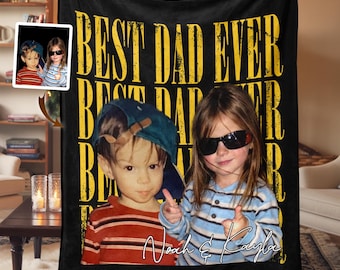 Personalized Fathers Day Gifts for Dad, Custom Dad Photo Vintage Blankets, Gifts for Dad from Kids