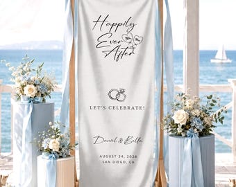 Personalized Wedding Welcome Tapestry, Custom Beach Wedding Decor Gift, Cotton Linen Fabric Sign