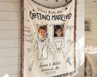 Custom Wedding Woven Blanket, Personalized Photo of Bride & Groom Blanket, Gift for Newlyweds from Best Friend