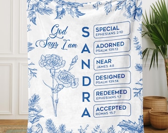 Personalized Christian Blanket, God Says I Am, Bible Verse Throw