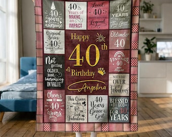 Custom 40th Birthday Blankets, Turning 40 Birthday Gifts for Women, Birthday Gift for Friends, Family