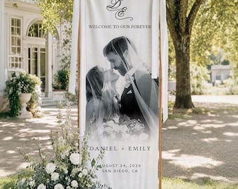 Personalized Wedding Welcome Tapestry, Custom Cotton Linen Wedding Photo Sign, Custom Wedding Party Decor Gift