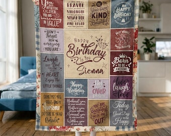 Custom Birthday Gifts for Women, Custom Name Birthday Blanket Throw Gifts for Hers, Friend, Family