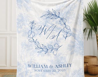 Custom Wedding Blanket, Personalized Newlywed Keepsake, Floral Wreath Throw