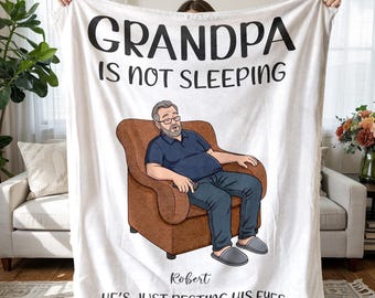 Funny Grandpa Blanket, Dad Is Not Sleeping Gift, Cozy Father's Day Present, Grandparent Birthday Gift