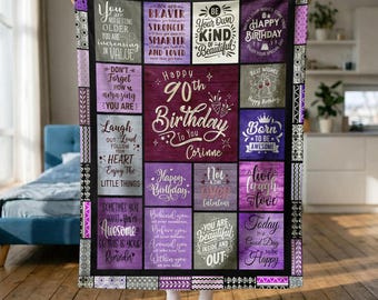 Custom 90th Birthday Blanket, Birthday Gifts for Women, Friend, Family, Custom Name Turning 90 Birthday Blanket