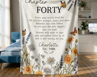 Custom 40th Birthday Blanket, Birthday Gifts for Women, Turning 40 Chapter Fourty Gift for Friend